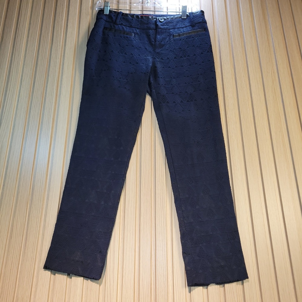 Cartonnier Anthropologie Charlie Ankle Pants Navy Blue Geometric Jacquard 2 - Picture 1 of 13